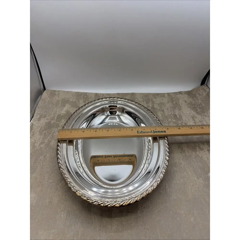 Vintage Silver Plated Oval Serving Tray/ Bowl Rope Design 12”